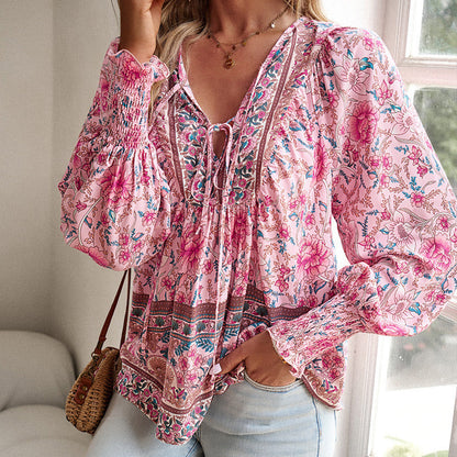 💖Hot Sales-50% OFF✨Women's Fashion Printed v-Neck Long Sleeve Shirt