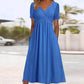 👗💙 50% KORTING! Alsof je een zomerbries in een jurk giet die je taille accentueert en je benen laat dansen! V-hals, korte mouwen, lange pasvorm – klaar voor strand, stad of terras.