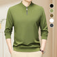 Men’s Solid Zipper V-Neck Long Sleeve Tops