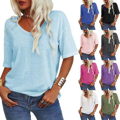 🔥This week's special price £14.99🔥Women's Solid Color V-Neck T-shirt