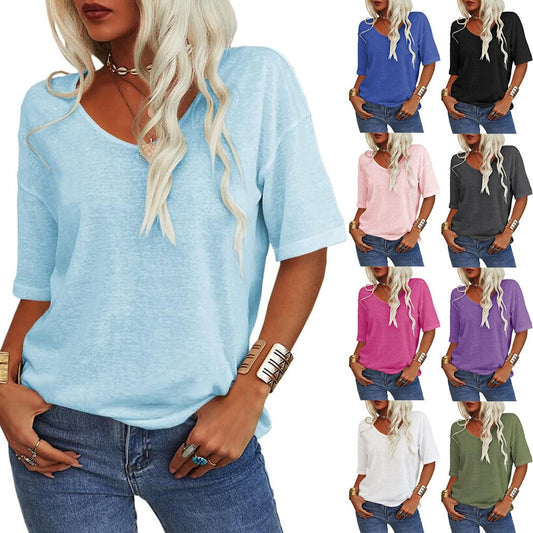 🔥This week's special price £14.99🔥Women's Solid Color V-Neck T-shirt