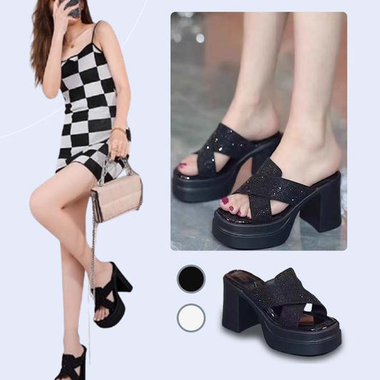 ⏳ Limited time 50% off! 💥Rhinestone-Embellished High Heel Sandals with Thick Soles（The more you buy, the higher the discount）