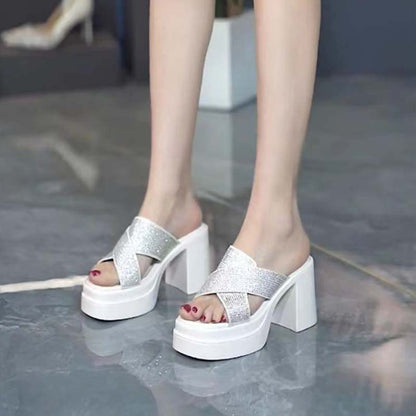 ⏳ Limited time 50% off! 💥Rhinestone-Embellished High Heel Sandals with Thick Soles（The more you buy, the higher the discount）