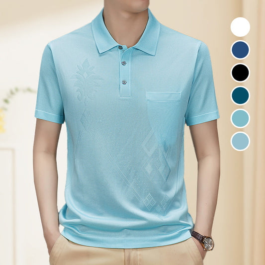 Men's Casual Breathable Smooth Fabric Lapel Short Sleeve T-Shirt