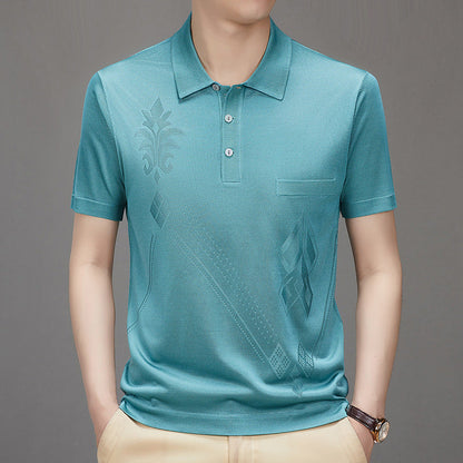 Men's Casual Breathable Smooth Fabric Lapel Short Sleeve T-Shirt