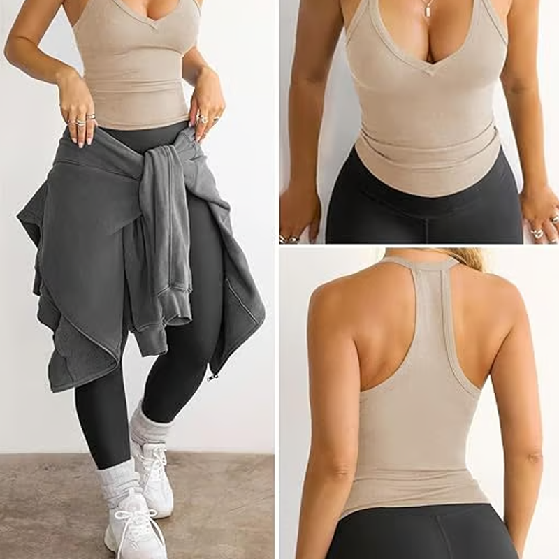 Women's Casual Solid Deep V-Neck Racerback Tank Top