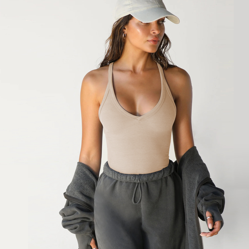 Women's Casual Solid Deep V-Neck Racerback Tank Top