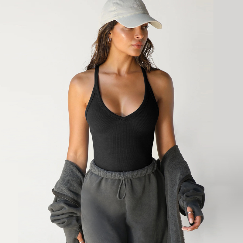 Women's Casual Solid Deep V-Neck Racerback Tank Top