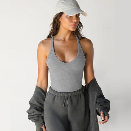 Women's Casual Solid Deep V-Neck Racerback Tank Top