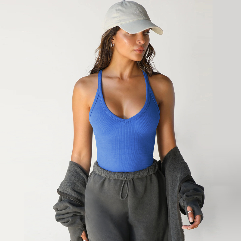 Women's Casual Solid Deep V-Neck Racerback Tank Top