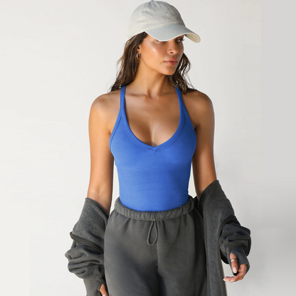 Women's Casual Solid Deep V-Neck Racerback Tank Top