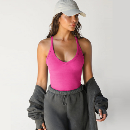 Women's Casual Solid Deep V-Neck Racerback Tank Top