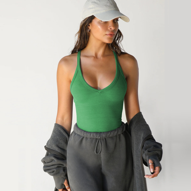 Women's Casual Solid Deep V-Neck Racerback Tank Top