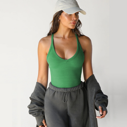 Women's Casual Solid Deep V-Neck Racerback Tank Top
