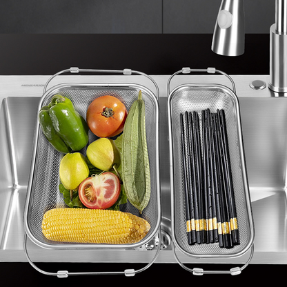 🥗 RVS Uitschuifbare Afdruipmand – Verstelbaar Vergiet voor Groenten, Fruit & Afwassen | Ruimtebesparend en Praktisch Keukenhulpmiddel ✨