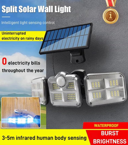 Driekoppige wandlamp op zonne-energie