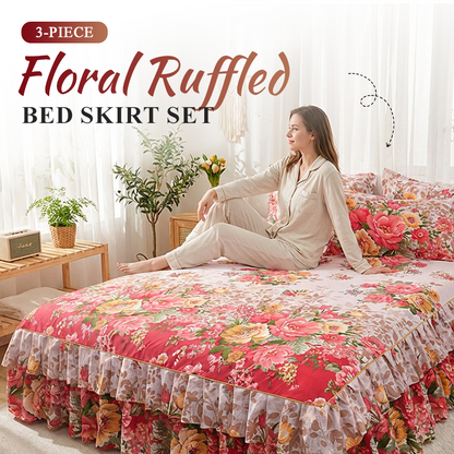 ✨3-delige bedrokset met bloemenprint en ruches