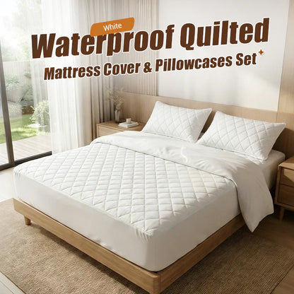 ⏰🔥TIJDELIJK 50% KORTING! 🌤️ Waterdichte gewatteerde matrashoes en kussenslopen set – Beschermt, biedt comfort en is gemakkelijk schoon te maken ✨🛏️