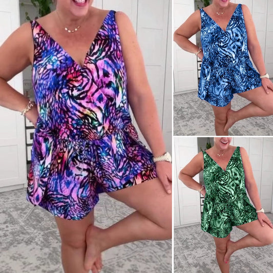 🌸 Zomer Hot Sale 50% KORTING 🌸 Mouwloze V-Hals Gedrukt Badpak