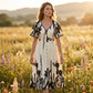 👗 Zachte Midi Jurk met Botanische Print & V-Hals – Licht, Elegant & Makkelijk te Dragen | Nu 52% KORTING | Maten S t/m 5XL! 🌸✨