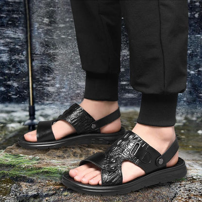 Ademende, holle herensandalen van rundleer met dubbele functie