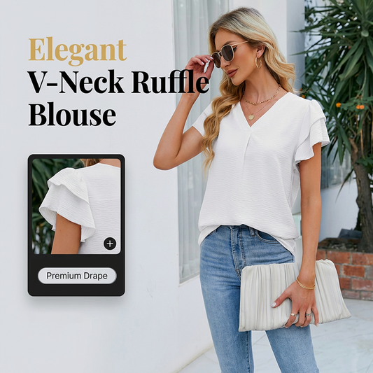 Damesblouse van chiffon met ruchesmouwen en V-hals