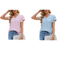 Damesblouse van chiffon met ruchesmouwen en V-hals