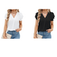 Damesblouse van chiffon met ruchesmouwen en V-hals