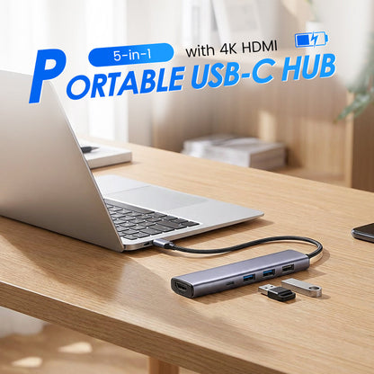 Draagbare 5-in-1 USB-C-hub met 4K HDMI-uitgang