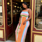 Mouwloze gestreepte bodycon maxi-jurk voor dames