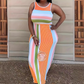 Mouwloze gestreepte bodycon maxi-jurk voor dames