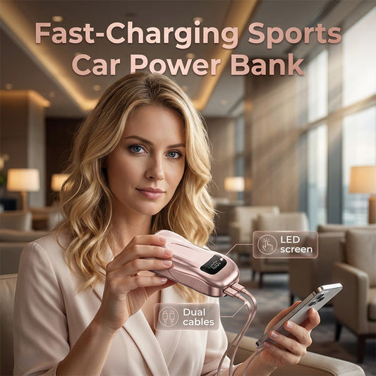 🔋Aanbieding: 50% korting!!🔥 Powerbank met dubbele kabel – Sportwagendesign🏎️ Snel en krachtig opladen, cool en compact, 10000mAh 😎