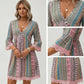 📢📢50% KORTING !! ⏰De Bohemian-jurk met kanten rand: V-hals, lange mouwen, all-over print