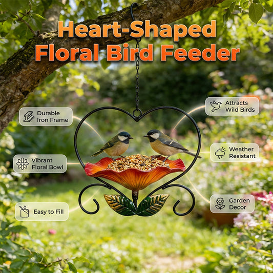 🟒🐦 Hartvormige vogelvoederbak – met bloemenmotief, om op te hangen, perfect voor in de tuin of op het balkon 🏡💕🌼🎀