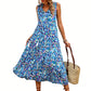 👗Nieuwe collectie 50% korting🌸 Mouwloze midi-jurk voor dames met abstracte print en ruches