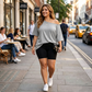 Casual oversized T-shirt met blote schouders voor dames