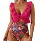 🏖️Zomeruitverkoop 50% korting🌊 Aqua Eve corrigerend badpak voor dames💃Flatterende V-hals🩱Geplooid afslankend ontwerp🌸Elegante ruches en chique uitsnijdingen 💕