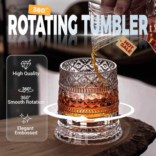 🎉【Aanbieding】🥃✨360° Draaibaar Whiskyglas | 300 ml | Loodvrij Glas | Geëmbosseerde Patronen | Stabiele Basis🍸