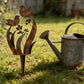 Rustieke metalen tuinpaal met vogel- en bloemmotief