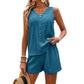 Casual tweedelige set voor dames met V-hals en zonder mouwen
