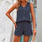 Casual tweedelige set voor dames met V-hals en zonder mouwen