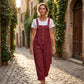 Effenkleurige jumpsuit met rechte pijpen en zakken