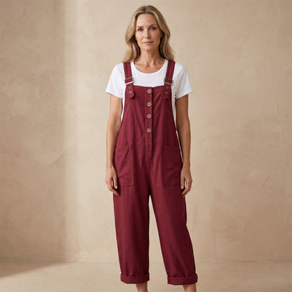 Effenkleurige jumpsuit met rechte pijpen en zakken