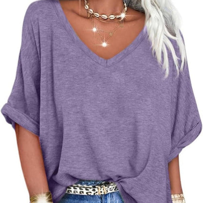 Casual Ruimvallende Top Met V-Hals – Luchtig & Comfortabel
