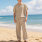 Casual herenoverhemd en -broek van linnenmix, losse pasvorm, strandkleding
