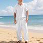 Casual herenoverhemd en -broek van linnenmix, losse pasvorm, strandkleding
