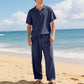 Casual herenoverhemd en -broek van linnenmix, losse pasvorm, strandkleding