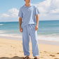 Casual herenoverhemd en -broek van linnenmix, losse pasvorm, strandkleding