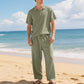 Casual herenoverhemd en -broek van linnenmix, losse pasvorm, strandkleding