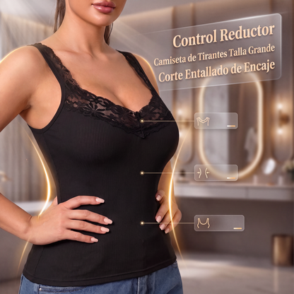 Nauwsluitende kanten tanktop voor dames met een maatje meer.